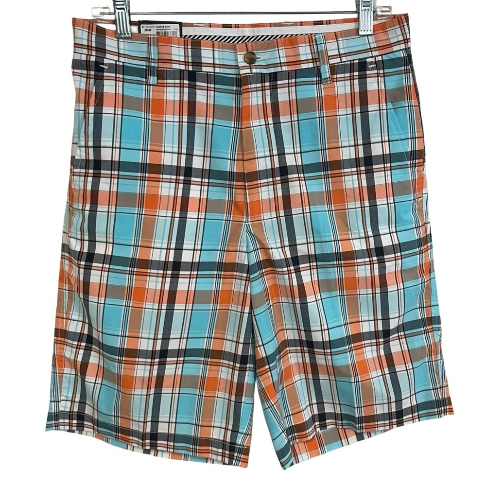 NWT FootJoy Mens Size 30 Madras Golf Shorts Plaid White Orange Blue